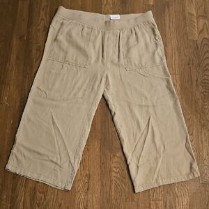 Tan Wide Leg Cropped Pants Sz 1X BNWT Super Soft Cozy Comfy Stretchy Boho Preppy
